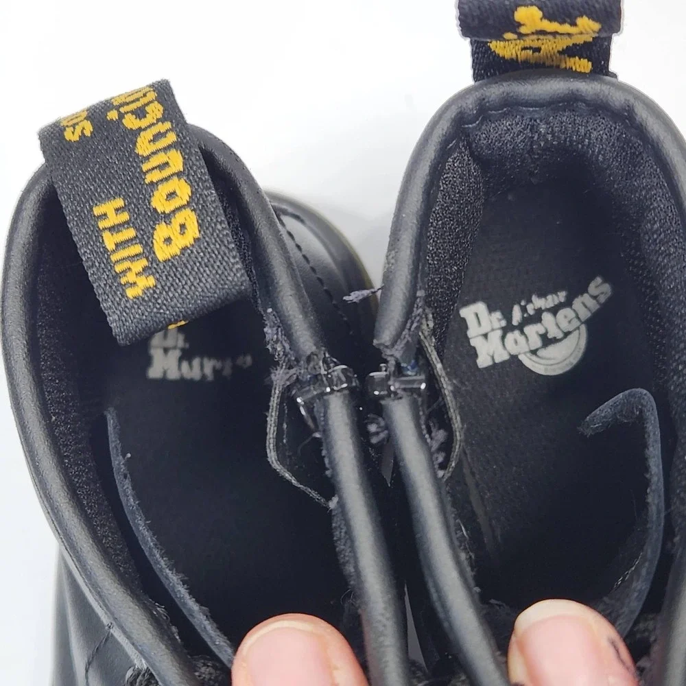 Dr. Martens Boots Kids Size 2 Black Leather 1460 J Combat Lace Up Zip Ankle